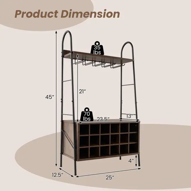 Alt view image 5 of 7 - SlickBlue Baker's Rack with Detachable Wine Rack and 5 Rows of Stemware Holder-Rustic Brown