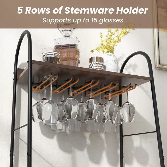 Alt view image 7 of 7 - SlickBlue Baker's Rack with Detachable Wine Rack and 5 Rows of Stemware Holder-Rustic Brown