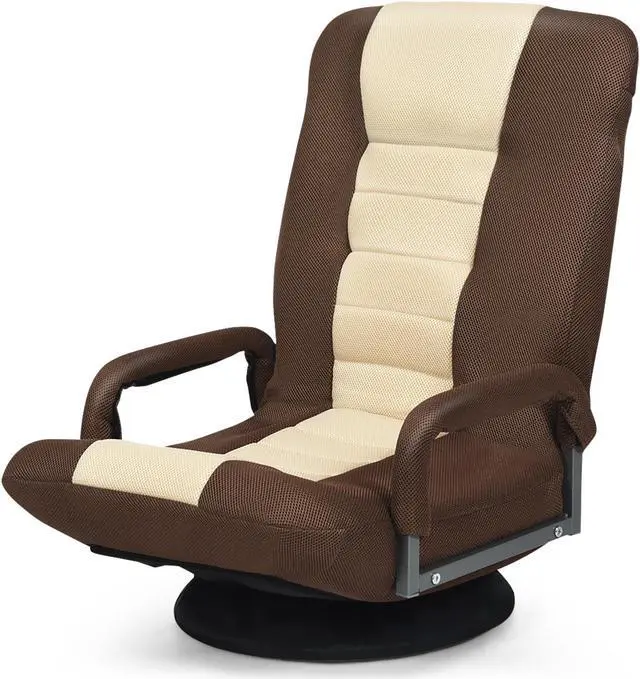 Alt view image 4 of 7 - SlickBlue 360-Degree Swivel Gaming Floor Chair with Foldable Adjustable Backrest-Brown