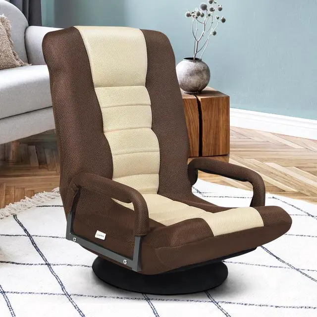 Alt view image 3 of 7 - SlickBlue 360-Degree Swivel Gaming Floor Chair with Foldable Adjustable Backrest-Brown