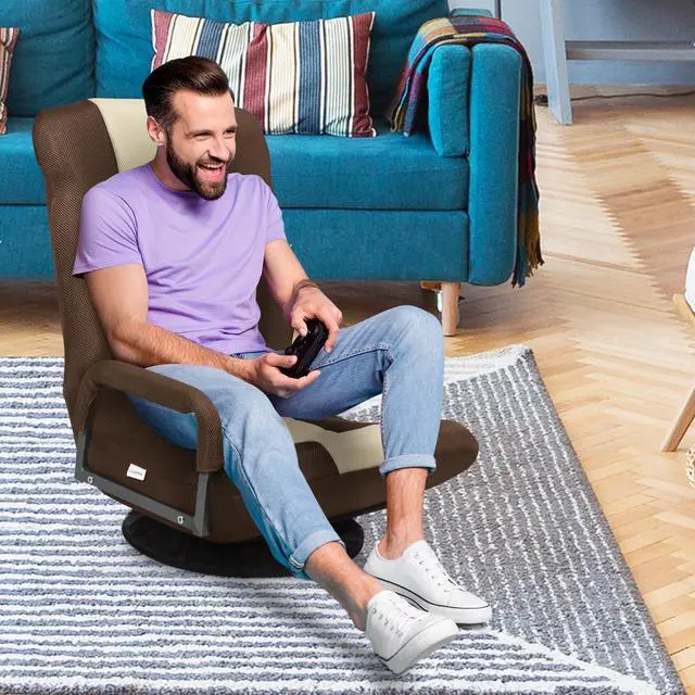 Alt view image 6 of 7 - SlickBlue 360-Degree Swivel Gaming Floor Chair with Foldable Adjustable Backrest-Brown