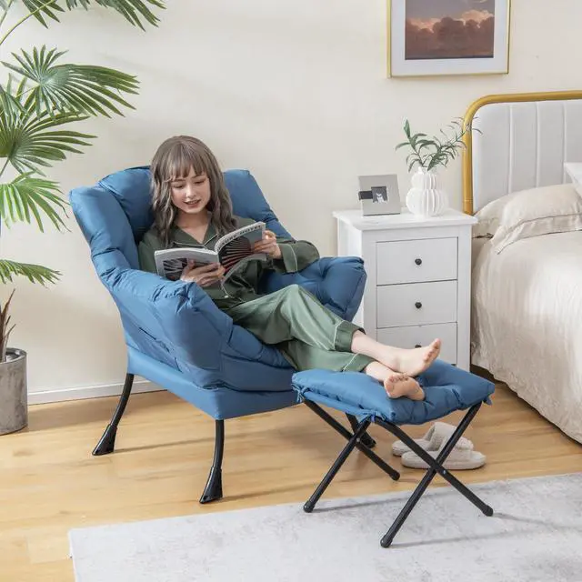 Alt view image 2 of 7 - SlickBlue Modern Accent Sofa Chair with Folding Footrest and Side Pocket