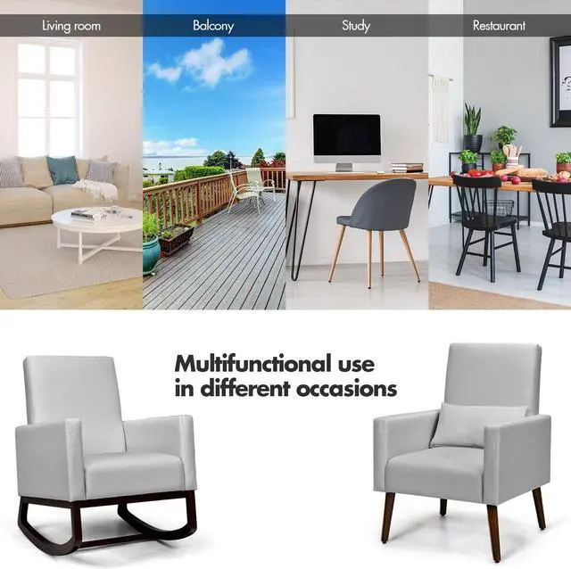 Alt view image 3 of 7 - SlickBlue 2-in-1 Fabric Upholstered Rocking Chair with Pillow