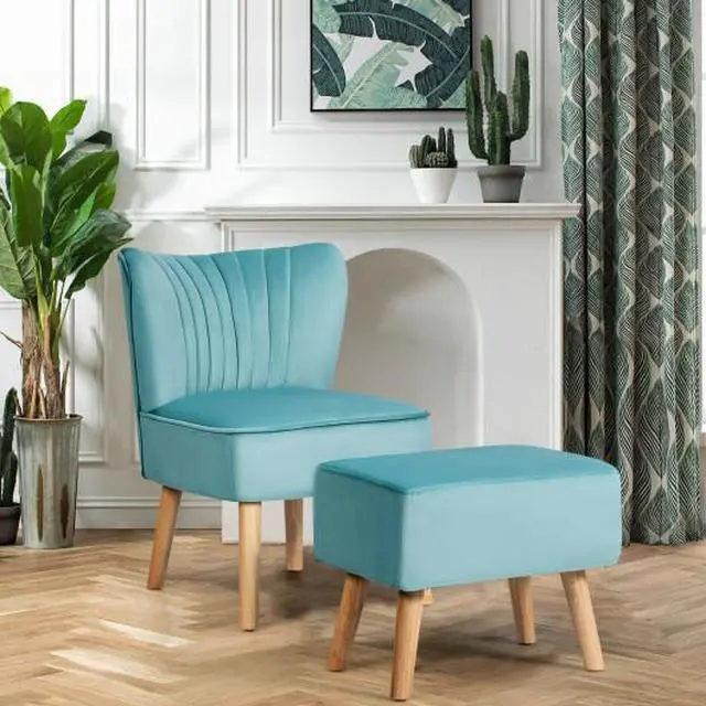 Main image of SlickBlue Leisure Chair and Ottoman Padded Velvet Tufted Sofa Set