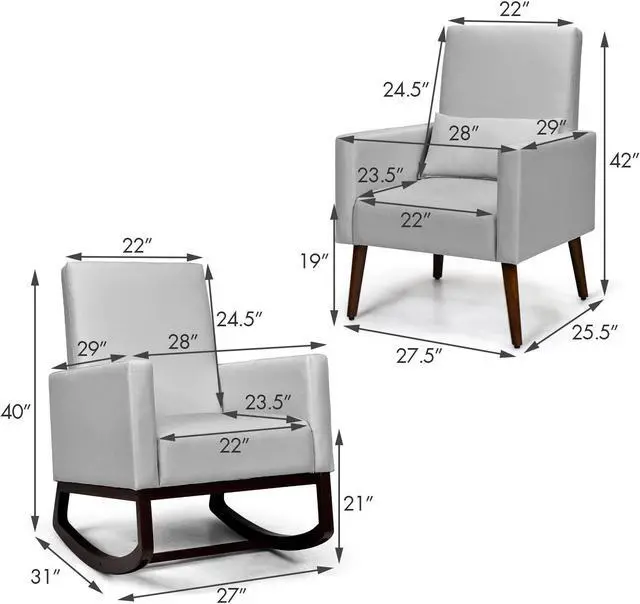 Alt view image 5 of 7 - SlickBlue 2-in-1 Fabric Upholstered Rocking Chair with Pillow