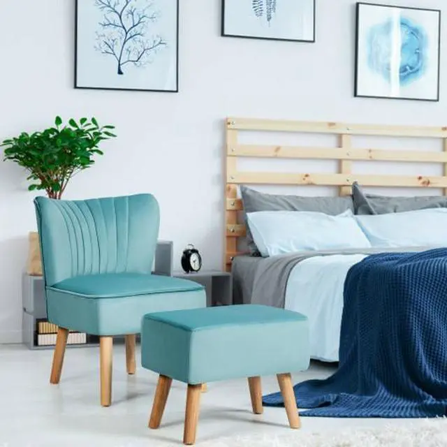 Alt view image 2 of 3 - SlickBlue Leisure Chair and Ottoman Padded Velvet Tufted Sofa Set