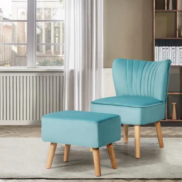 Alt view image 3 of 3 - SlickBlue Leisure Chair and Ottoman Padded Velvet Tufted Sofa Set