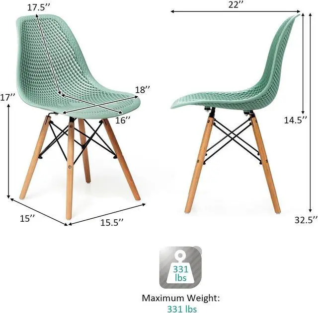 Alt view image 5 of 7 - SlickBlue 2 Pcs Modern Plastic Hollow Chair Set with Wood Leg