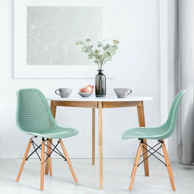 Alt view image 3 of 7 - SlickBlue 2 Pcs Modern Plastic Hollow Chair Set with Wood Leg