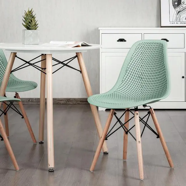 Alt view image 6 of 7 - SlickBlue 2 Pcs Modern Plastic Hollow Chair Set with Wood Leg