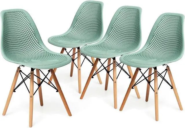 Main image of SlickBlue 4 Pieces Modern Plastic Hollow Chair Set with Wood Leg