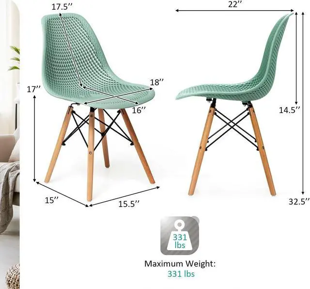 Alt view image 5 of 7 - SlickBlue 4 Pieces Modern Plastic Hollow Chair Set with Wood Leg