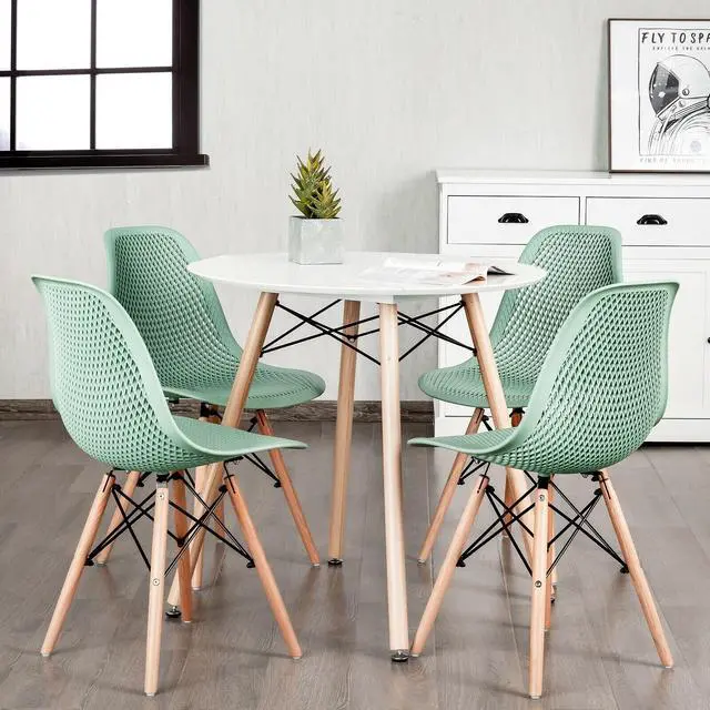 Alt view image 2 of 7 - SlickBlue 4 Pieces Modern Plastic Hollow Chair Set with Wood Leg