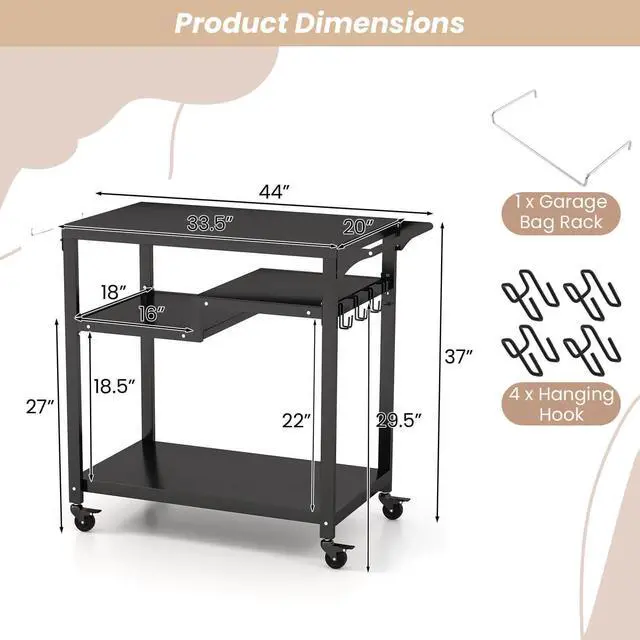 Alt view image 5 of 7 - SlickBlue Rolling Grill Cart 3-Shelf BBQ Cart with Hooks and Side Handle