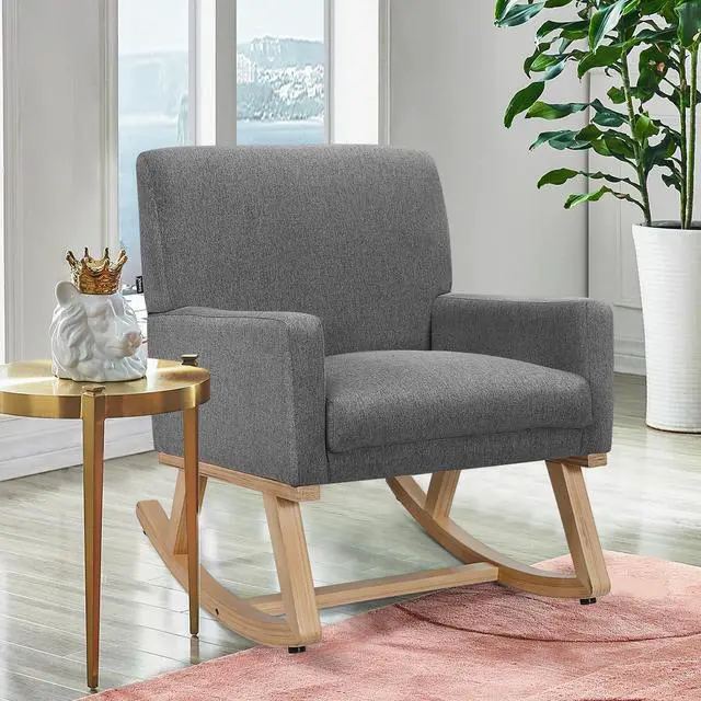 Alt view image 2 of 7 - SlickBlue Upholstered Rocking Chair with and Solid Wood Base