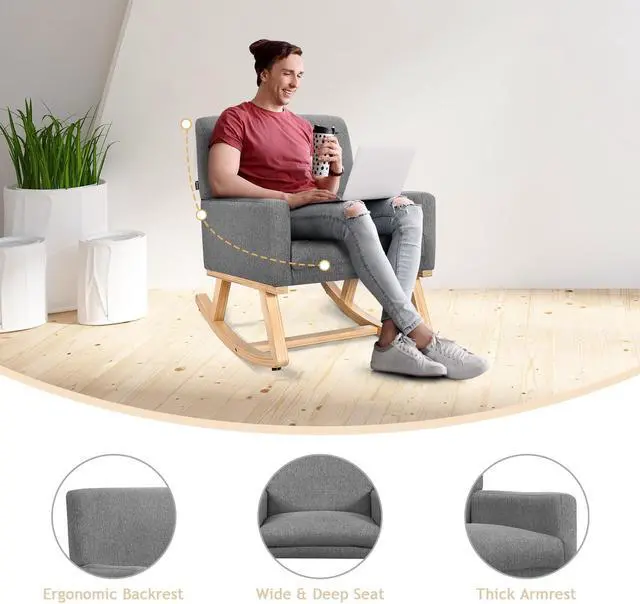 Alt view image 5 of 7 - SlickBlue Upholstered Rocking Chair with and Solid Wood Base