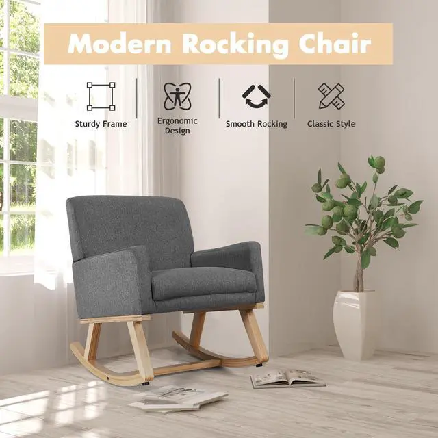 Alt view image 3 of 7 - SlickBlue Upholstered Rocking Chair with and Solid Wood Base
