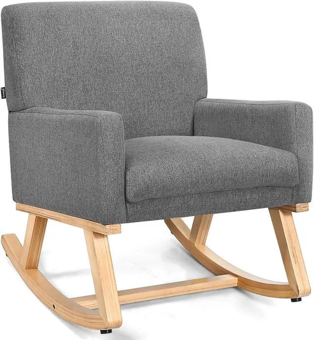 Alt view image 4 of 7 - SlickBlue Upholstered Rocking Chair with and Solid Wood Base