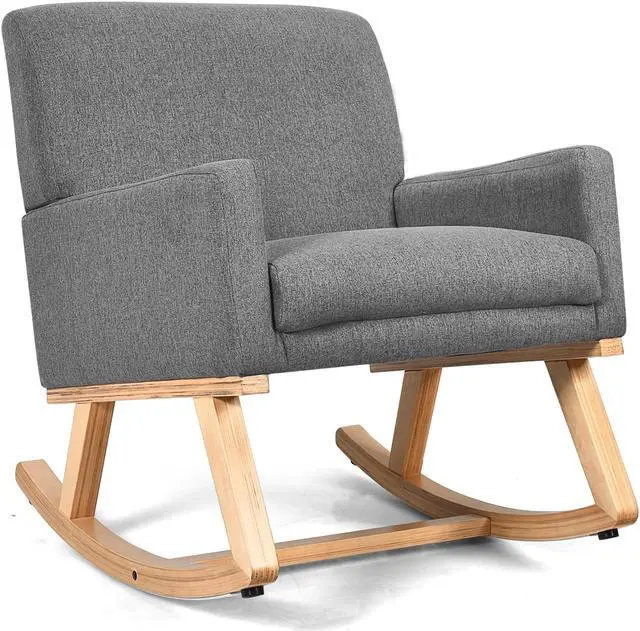 Alt view image 7 of 7 - SlickBlue Upholstered Rocking Chair with and Solid Wood Base