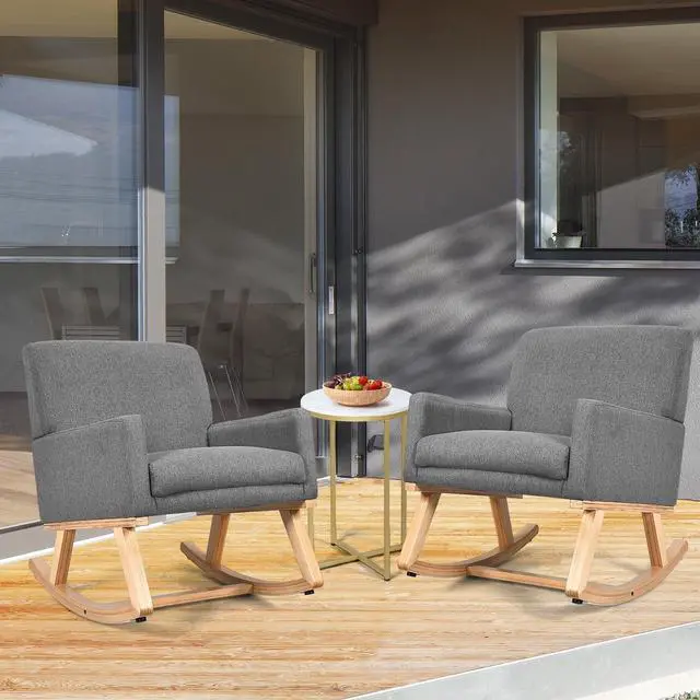 Alt view image 6 of 7 - SlickBlue Upholstered Rocking Chair with and Solid Wood Base