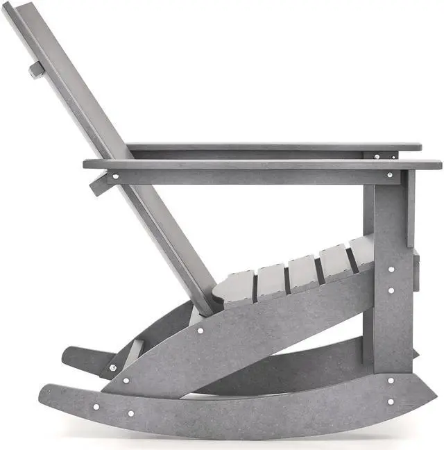 Alt view image 5 of 7 - SlickBlue Adirondack Rocking Chair with Curved Back for Balcony-Grey