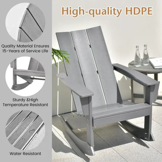 Alt view image 7 of 7 - SlickBlue Adirondack Rocking Chair with Curved Back for Balcony-Grey