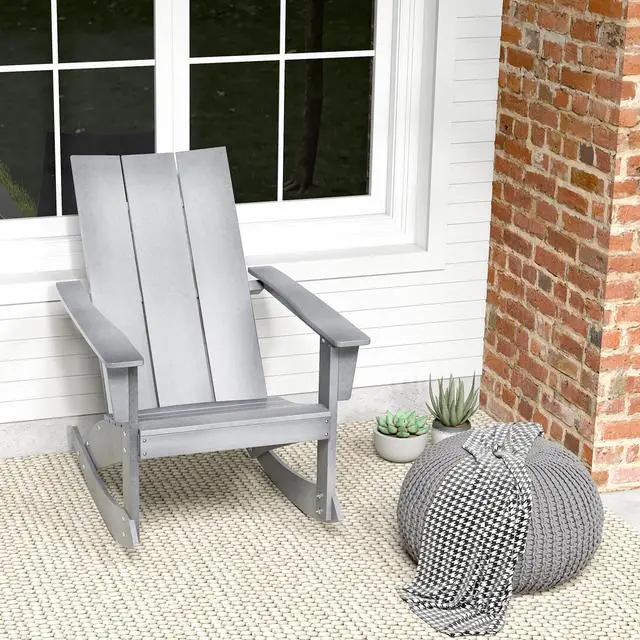 Alt view image 3 of 7 - SlickBlue Adirondack Rocking Chair with Curved Back for Balcony-Grey
