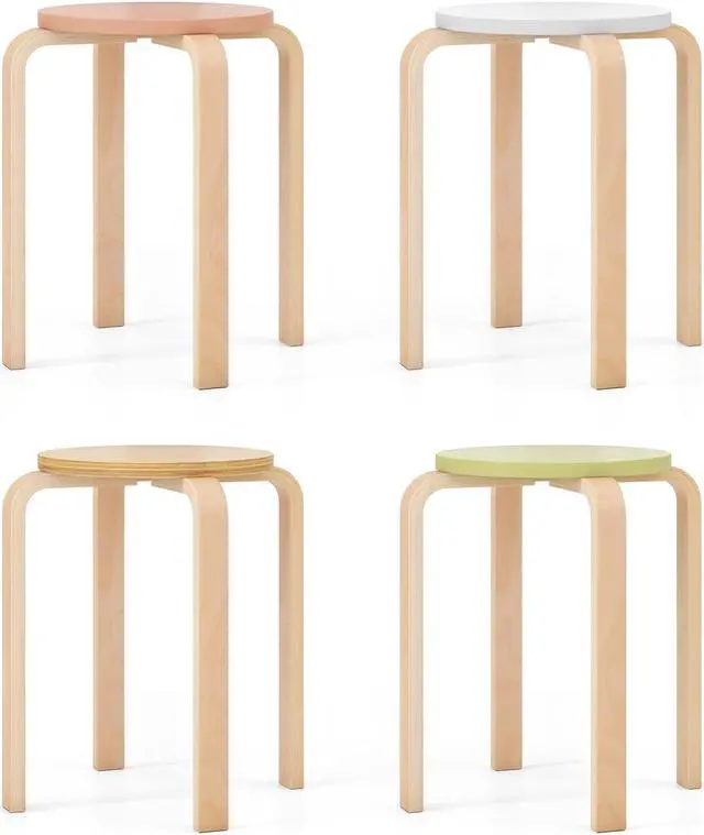 Main image of SlickBlue Set of 4 Bentwood Stackable Stools Dining Stools with Round Tops
