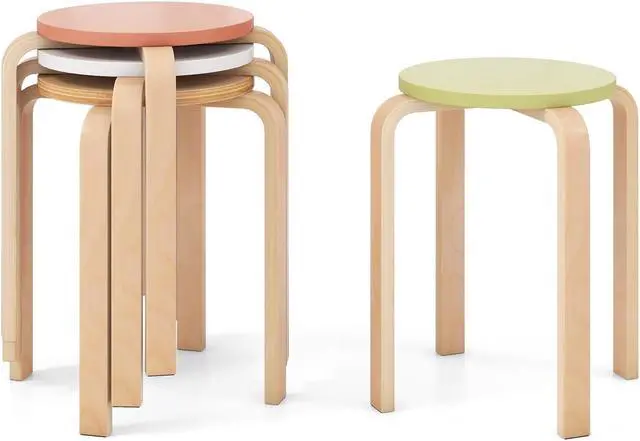 Alt view image 5 of 7 - SlickBlue Set of 4 Bentwood Stackable Stools Dining Stools with Round Tops