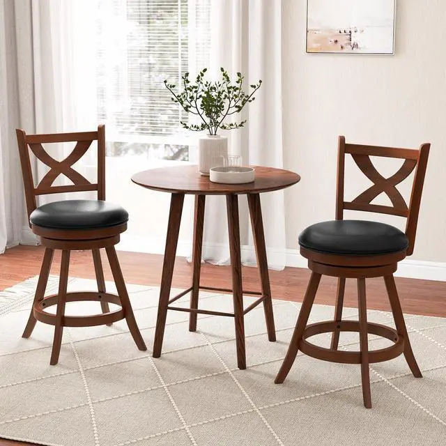 Alt view image 3 of 7 - SlickBlue 2 Pieces Classic Counter Height Swivel Bar Stool Set with X-shaped Open Back-24 Inch