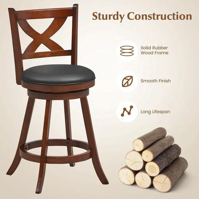 Alt view image 7 of 7 - SlickBlue 2 Pieces Classic Counter Height Swivel Bar Stool Set with X-shaped Open Back-24 Inch