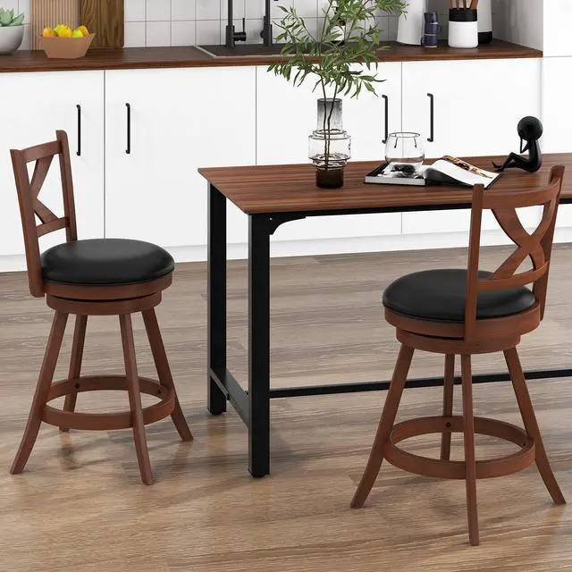 Alt view image 2 of 7 - SlickBlue 2 Pieces Classic Counter Height Swivel Bar Stool Set with X-shaped Open Back-24 Inch