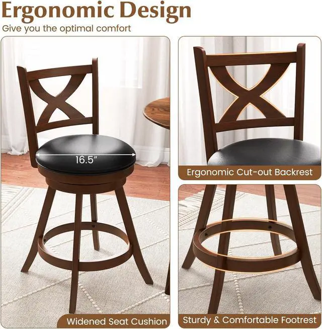 Alt view image 4 of 7 - SlickBlue 2 Pieces Classic Counter Height Swivel Bar Stool Set with X-shaped Open Back-24 Inch