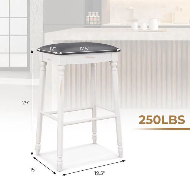 Alt view image 4 of 7 - SlickBlue Bar Stool Set of 2 with Padded Seat Cushions and Wood Legs-29 inches