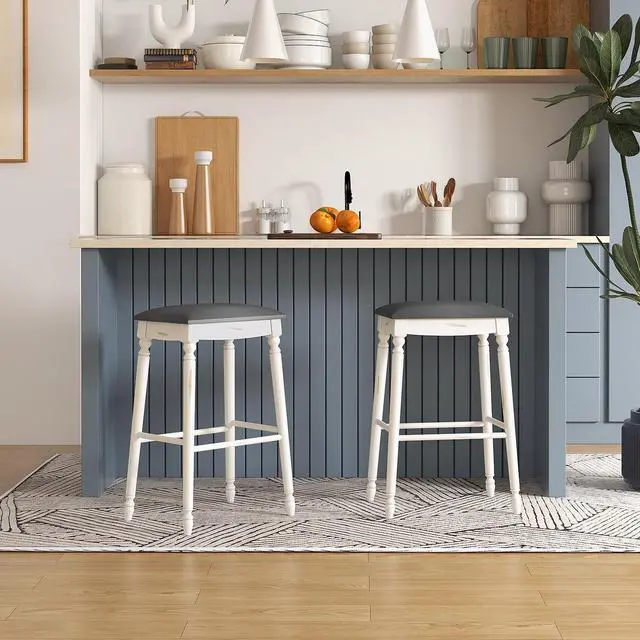 Alt view image 2 of 7 - SlickBlue Bar Stool Set of 2 with Padded Seat Cushions and Wood Legs-29 inches