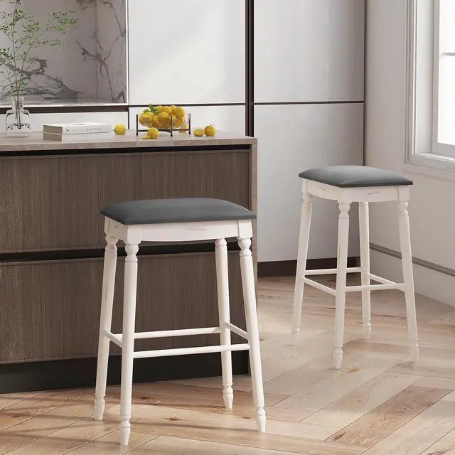 Alt view image 3 of 7 - SlickBlue Bar Stool Set of 2 with Padded Seat Cushions and Wood Legs-29 inches