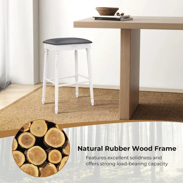 Alt view image 5 of 7 - SlickBlue Bar Stool Set of 2 with Padded Seat Cushions and Wood Legs-29 inches
