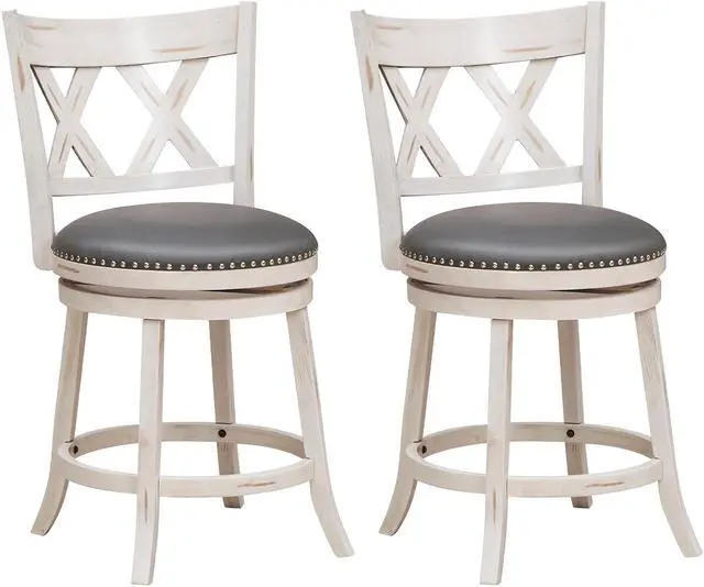 Main image of SlickBlue 25.5 Inch Hand-Antiqued Stool Set of 2 with Wider Padded Seat-White