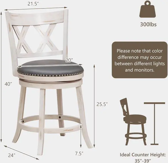 Alt view image 4 of 7 - SlickBlue 25.5 Inch Hand-Antiqued Stool Set of 2 with Wider Padded Seat-White
