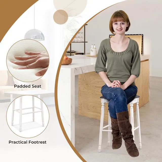 Alt view image 6 of 7 - SlickBlue Bar Stool Set of 2 with Padded Seat Cushions and Wood Legs-29 inches