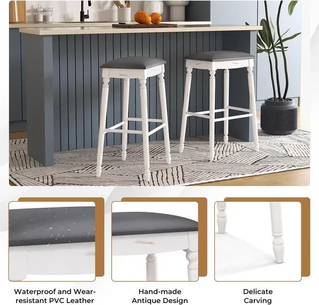 Alt view image 7 of 7 - SlickBlue Bar Stool Set of 2 with Padded Seat Cushions and Wood Legs-29 inches