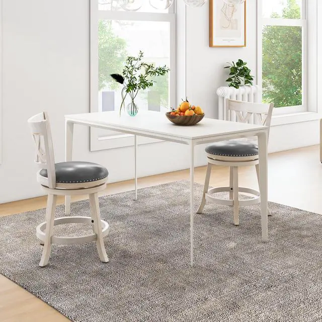 Alt view image 3 of 7 - SlickBlue 25.5 Inch Hand-Antiqued Stool Set of 2 with Wider Padded Seat-White