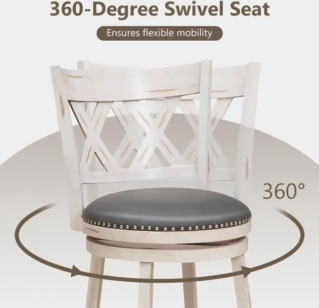 Alt view image 6 of 7 - SlickBlue 25.5 Inch Hand-Antiqued Stool Set of 2 with Wider Padded Seat-White