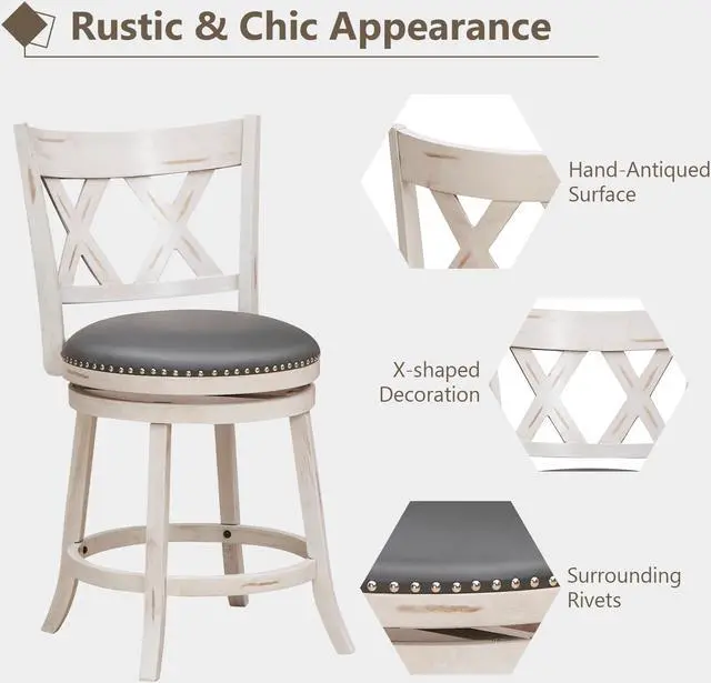 Alt view image 5 of 7 - SlickBlue 25.5 Inch Hand-Antiqued Stool Set of 2 with Wider Padded Seat-White