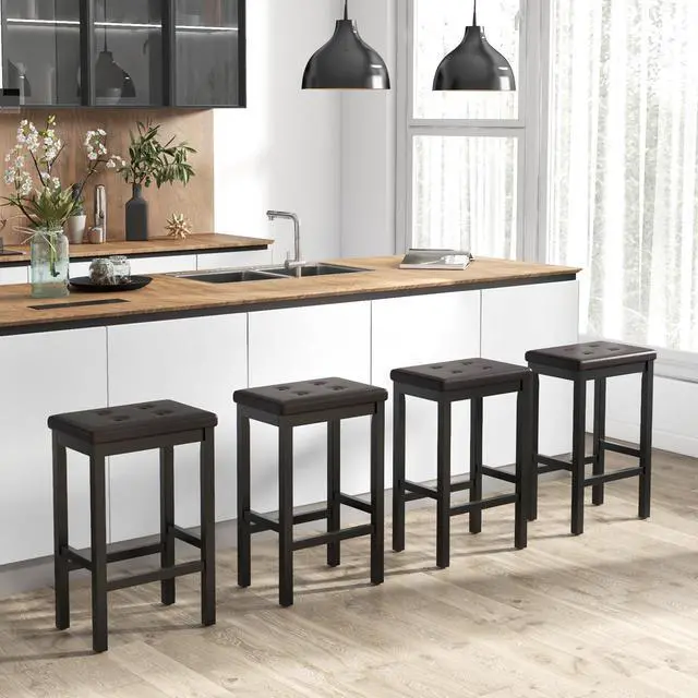 Alt view image 5 of 7 - SlickBlue 24" Bar Stools with Padded Seat Footrest and Rubber Wood Frame