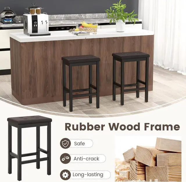 Alt view image 7 of 7 - SlickBlue 24" Bar Stools with Padded Seat Footrest and Rubber Wood Frame