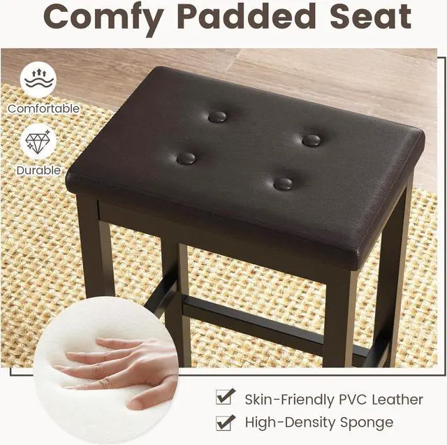 Alt view image 6 of 7 - SlickBlue 24" Bar Stools with Padded Seat Footrest and Rubber Wood Frame