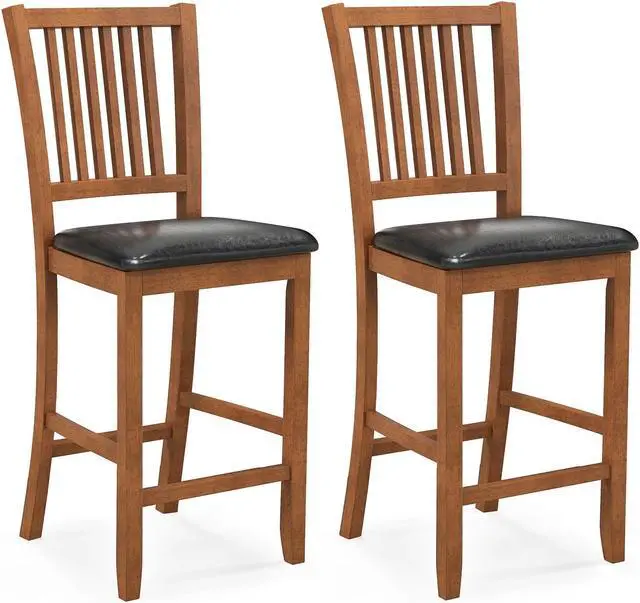 Main image of SlickBlue 2-Piece Bar Chair Set Counter Height Bar Stool with Backrest-Walnut