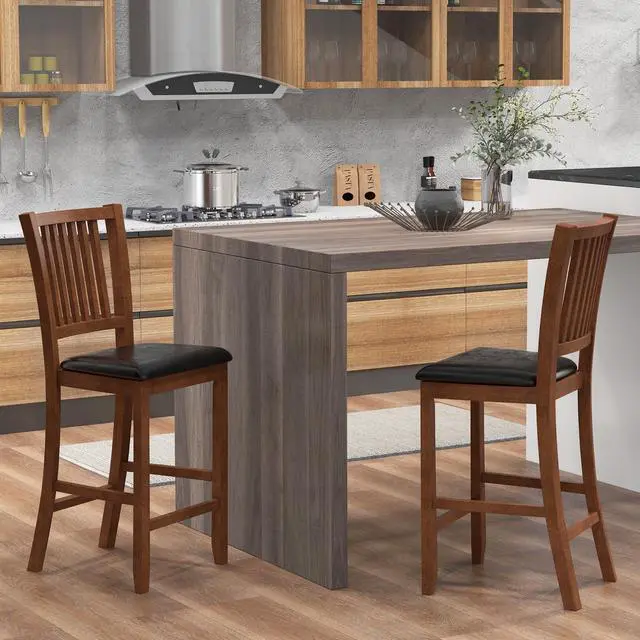Alt view image 2 of 7 - SlickBlue 2-Piece Bar Chair Set Counter Height Bar Stool with Backrest-Walnut