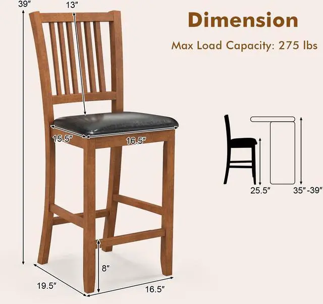 Alt view image 5 of 7 - SlickBlue 2-Piece Bar Chair Set Counter Height Bar Stool with Backrest-Walnut
